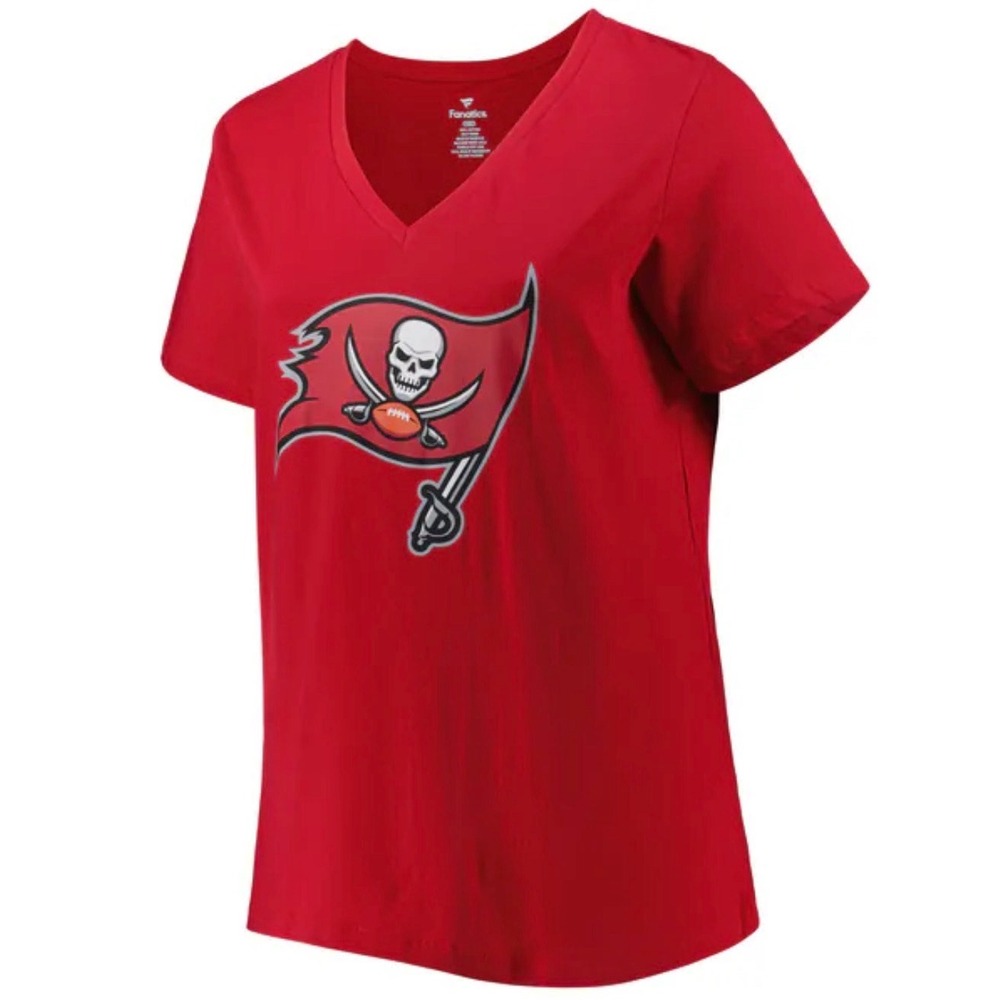 Fanatics T-Shirt Womens Medium Red Tampa Bay Buccaneers V-Neck NFL Logo Preloved